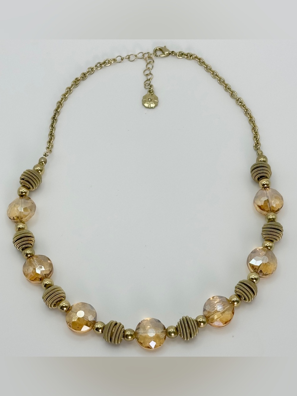 Vintage Monet Gold Tone no Champagne Crystal Beaded Necklace Adjustable 19 in